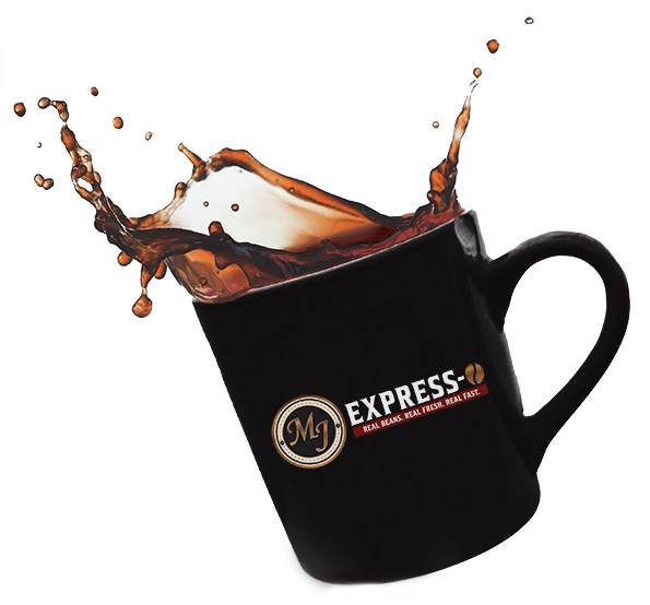 MJ Express-O logo on a cup of coffee